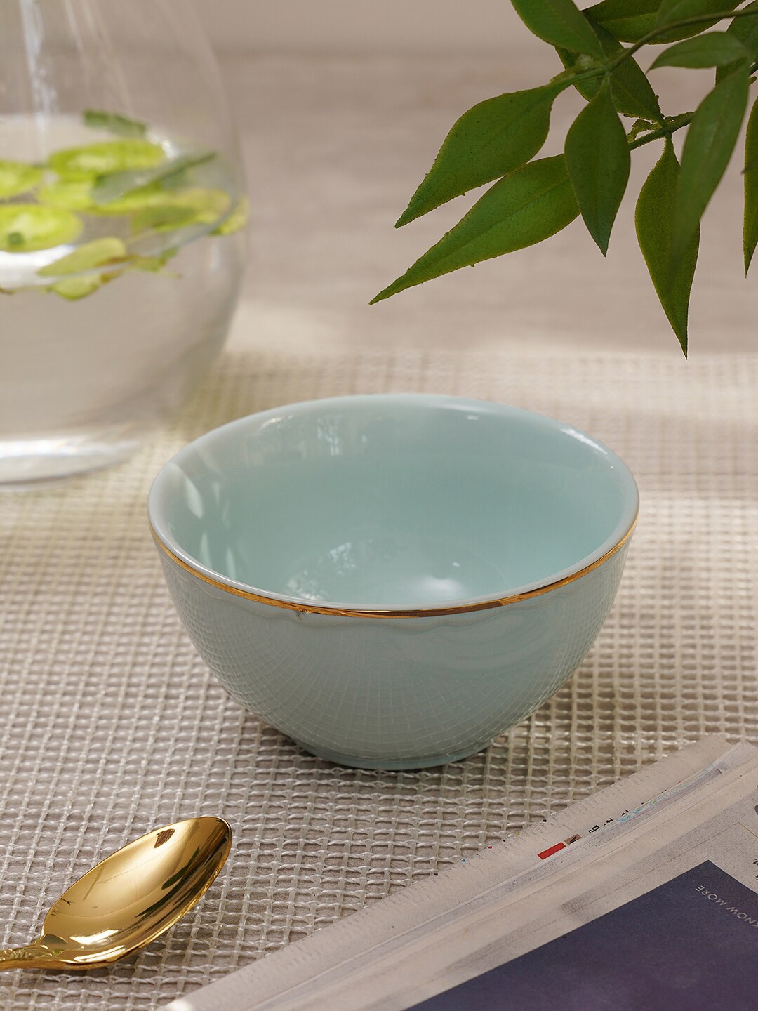 

Pure Home and Living Blue & Gold Toned 2 Pieces Porcelain Glossy Bowls