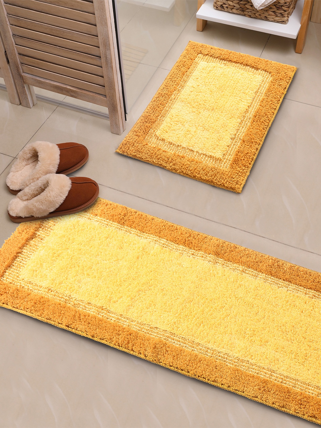 

Saral Home Elyesse 2-Pcs Yellow Self-Design Antiskid Runner & bathmat