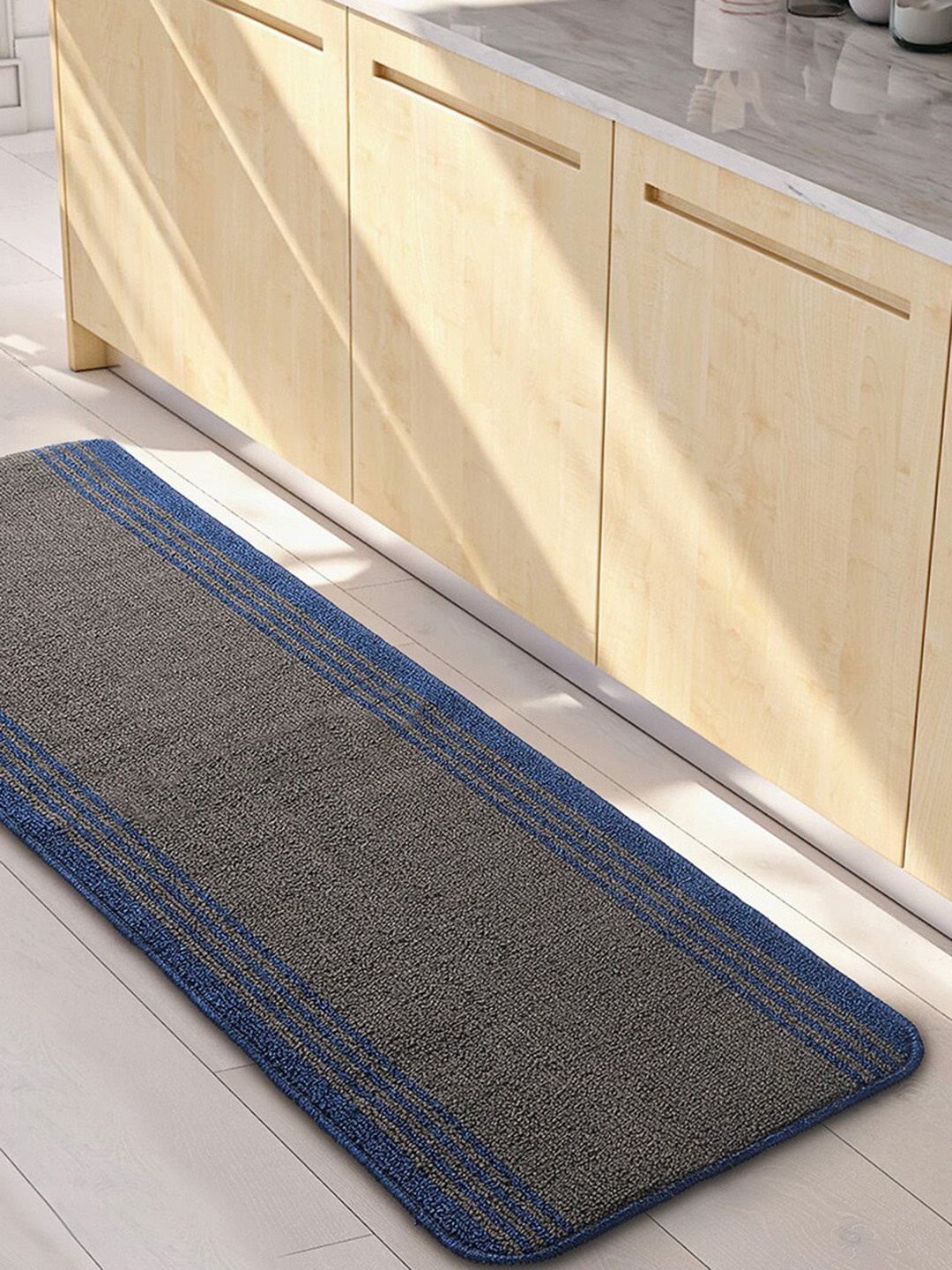 

Saral Home Power Runner Grey & Blue Striped Antiskid Runner