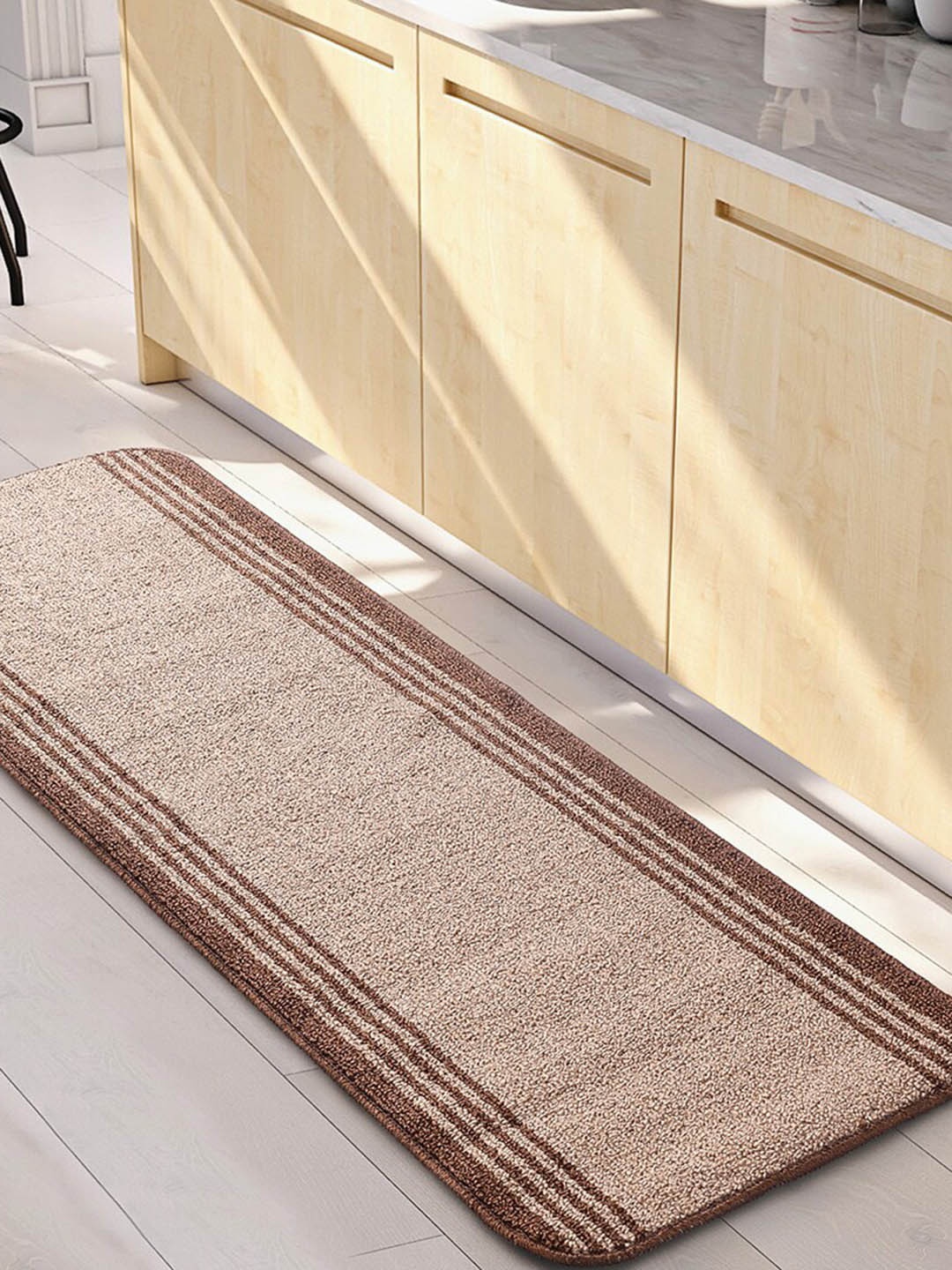 

Saral Home POWER Beige & Brown Striped Rectangular Anti-Skid Bedside Runner