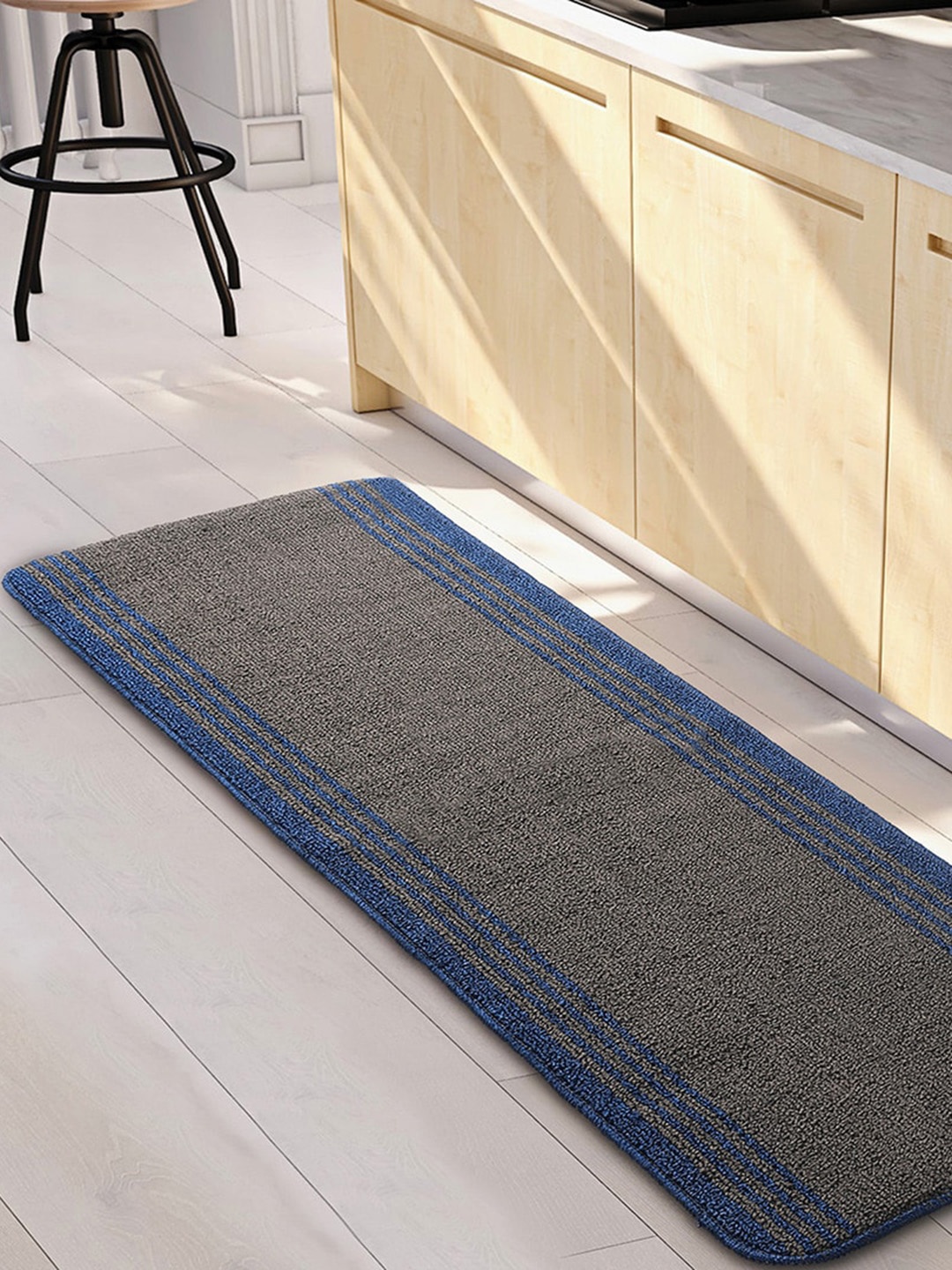 

Saral Home Power Runner Grey & Blue Self-Design Antiskid Runner