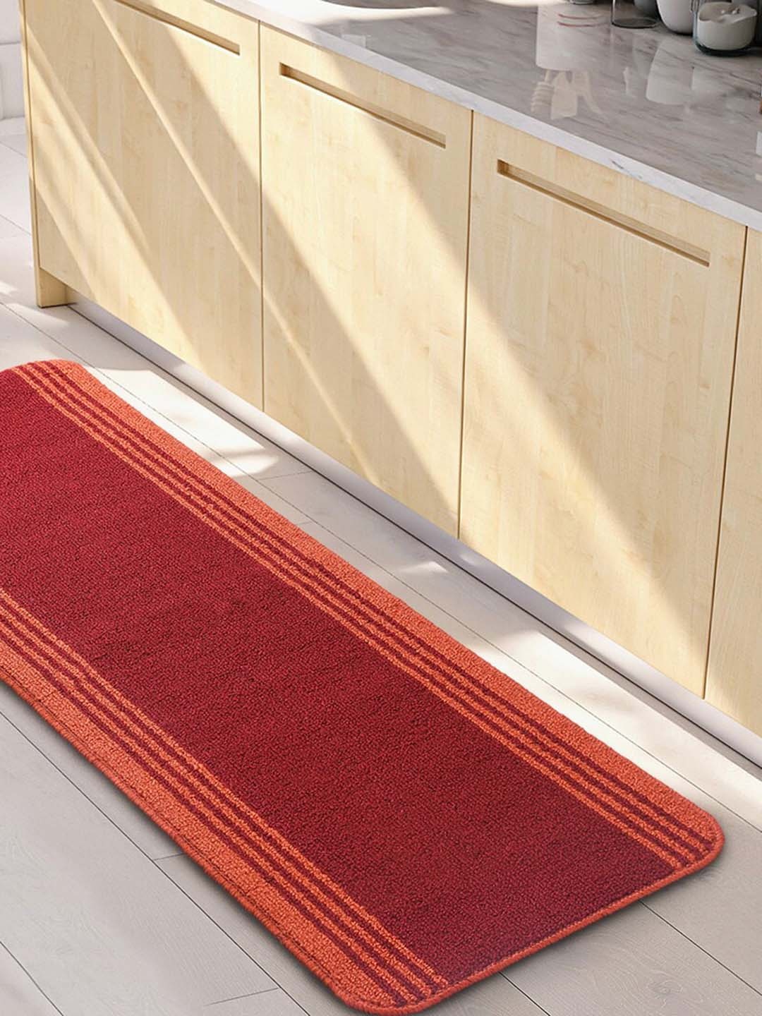 

Saral Home POWER Maroon & Orange Striped Rectangular Anti-Skid Bedside Runner