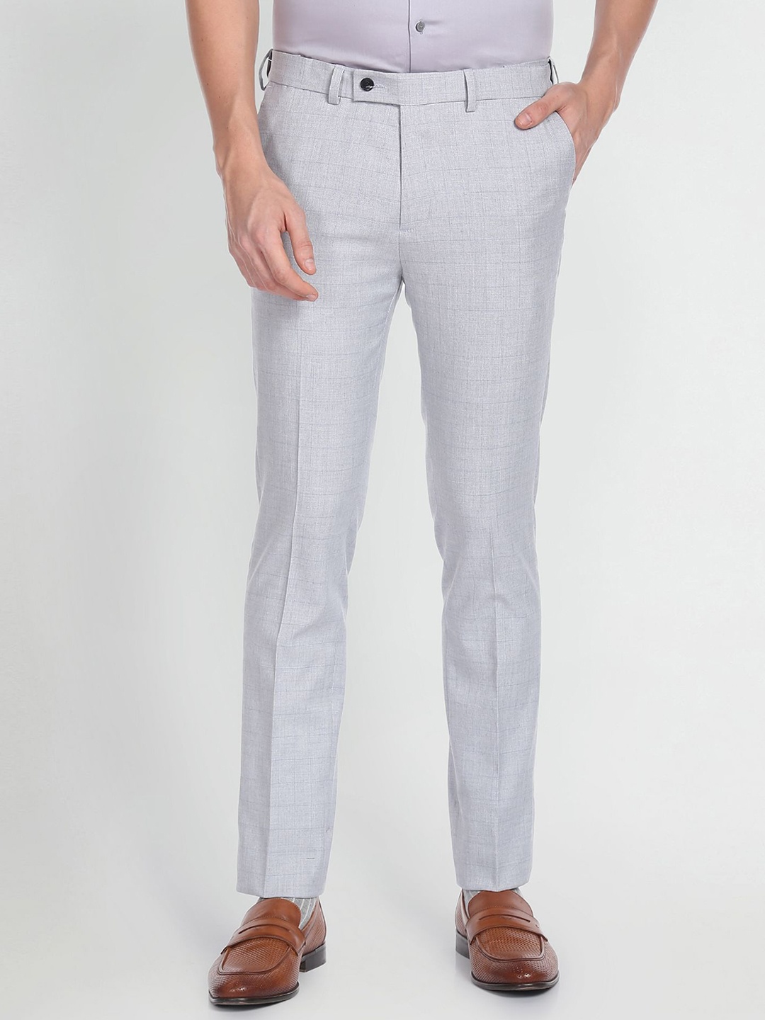 

Arrow Men Windowpane Checks Autoflex Formal Trousers, Grey