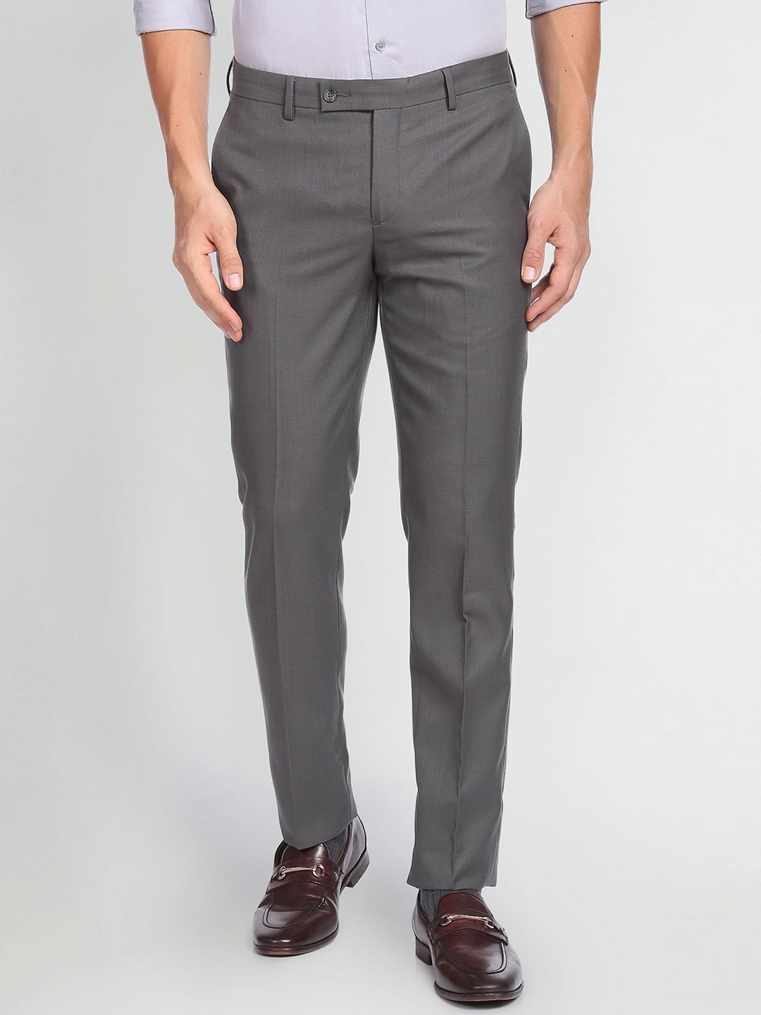 

Arrow Men Flat-Front Mid-Rise Formal Trousers, Grey