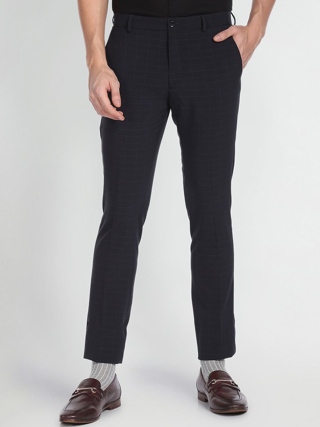 

Arrow Men Flat-Front Slim Fit Formal Trousers, Navy blue