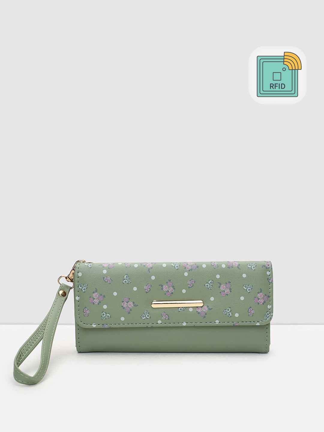 

max Women Green & Purple Floral Printed PU Three Fold Wallet
