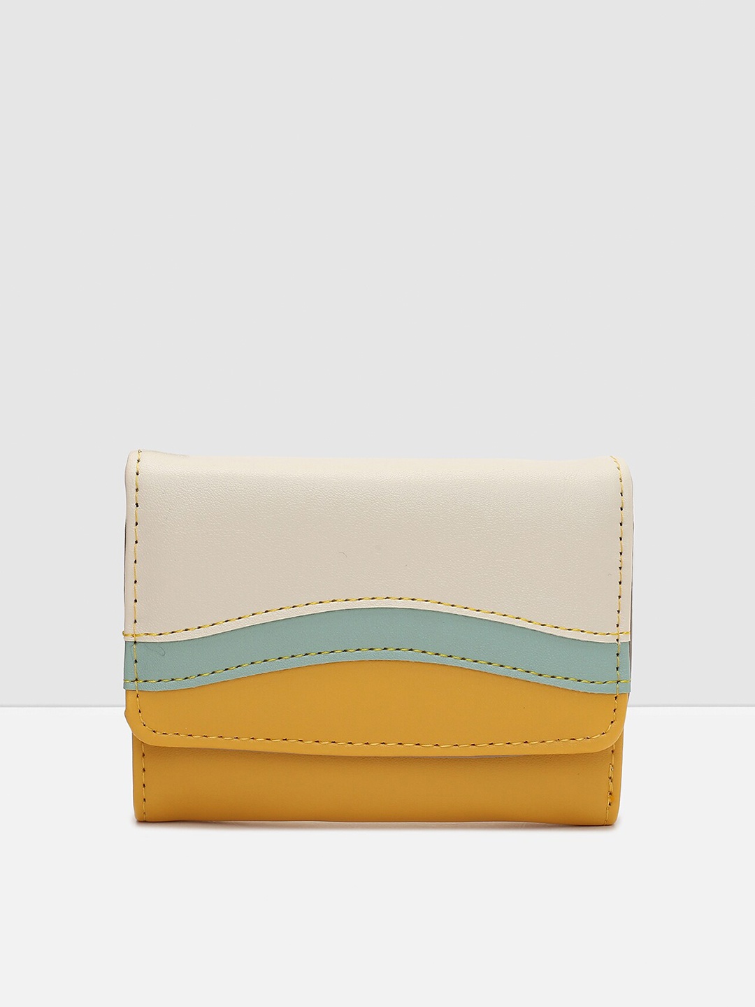 

max Women Beige & Mustard Colourblocked PU Three Fold Wallet with SD Card Holder