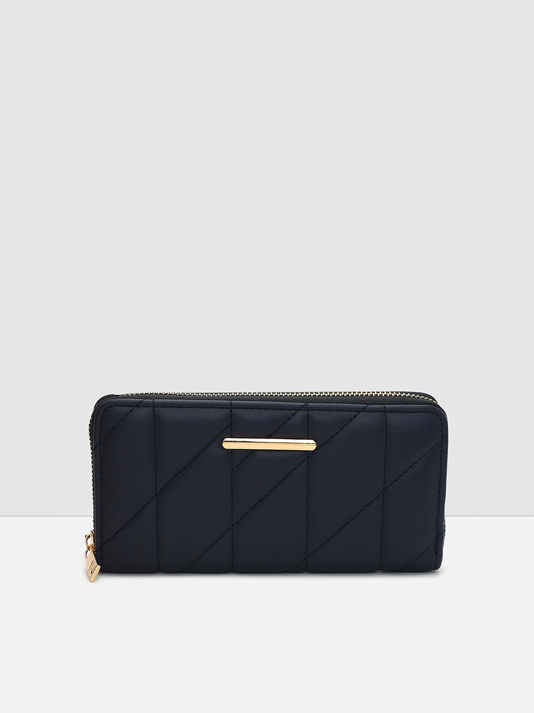 

max Women Textured Zip Around Wallet with SD Card Holder, Navy blue