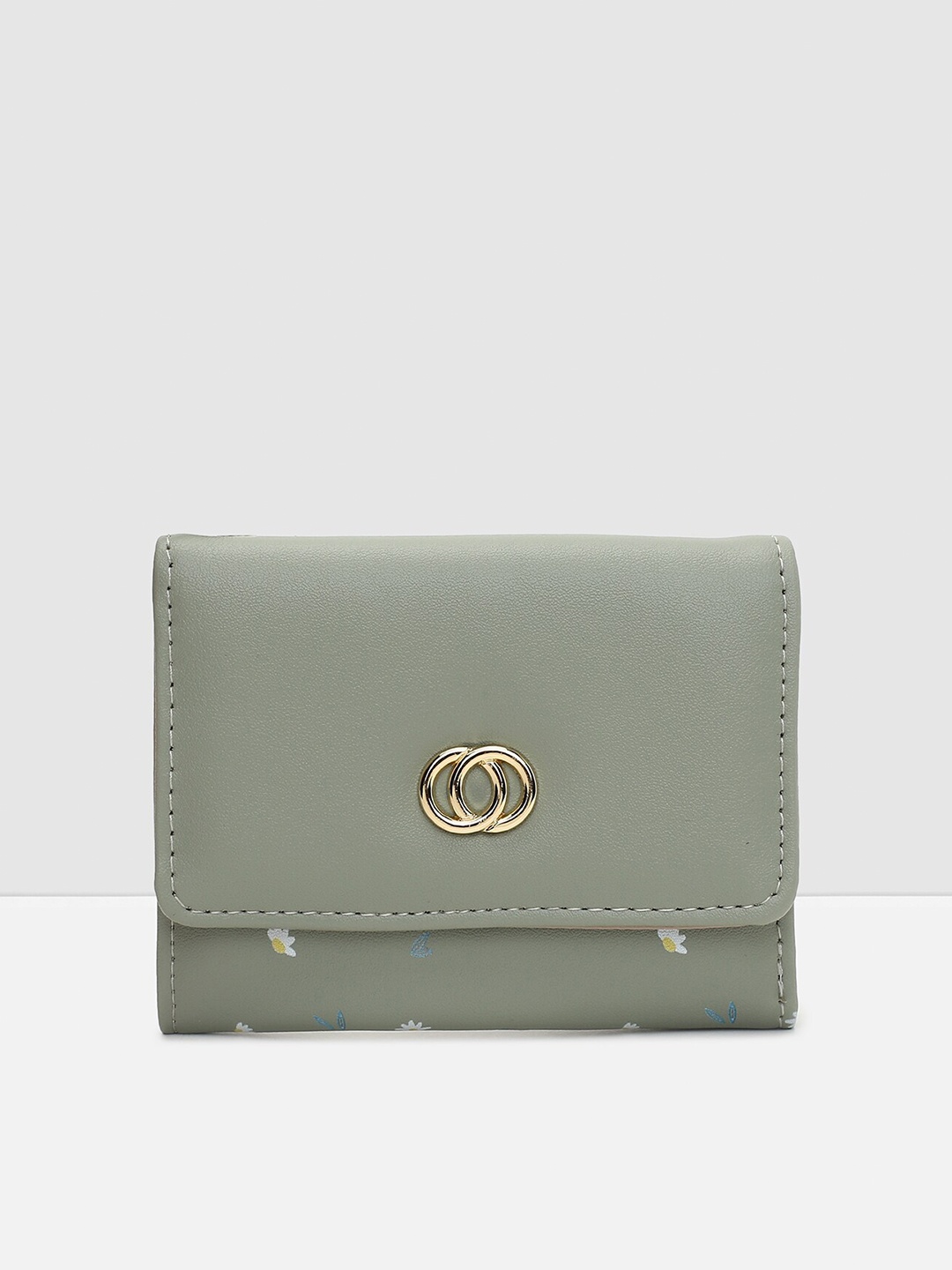 

max Women Floral Printed Three Fold Wallet with SD Card Holder, Green