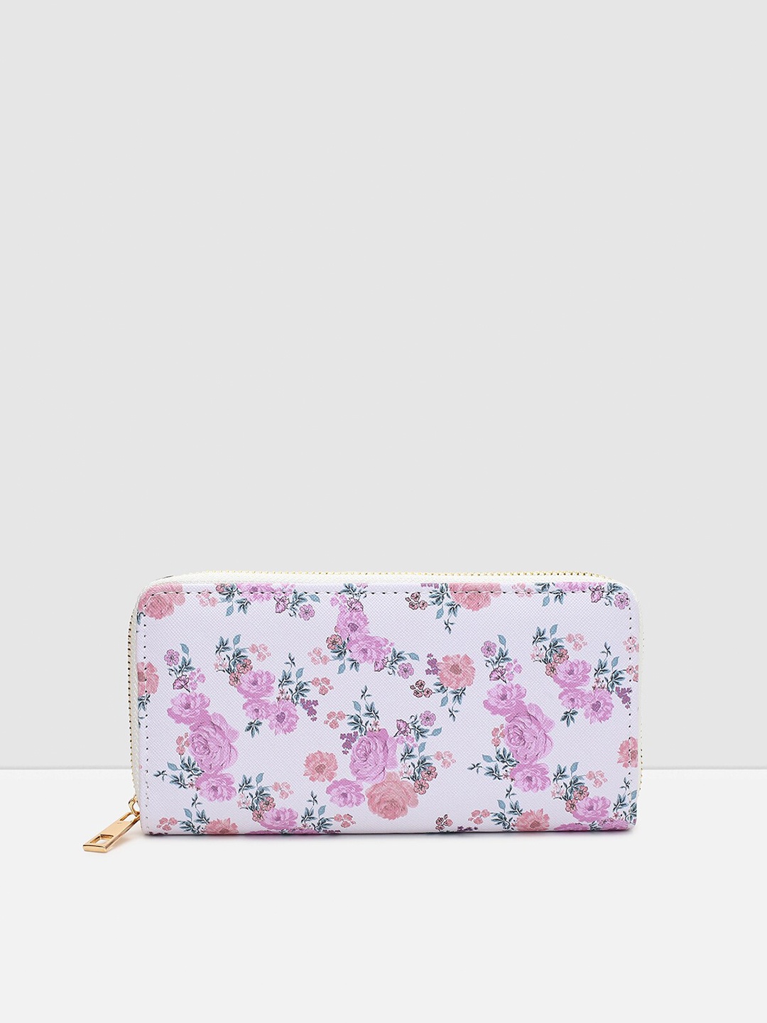 

max Women Floral Printed Zip Around Wallet with SD Card Holder, White