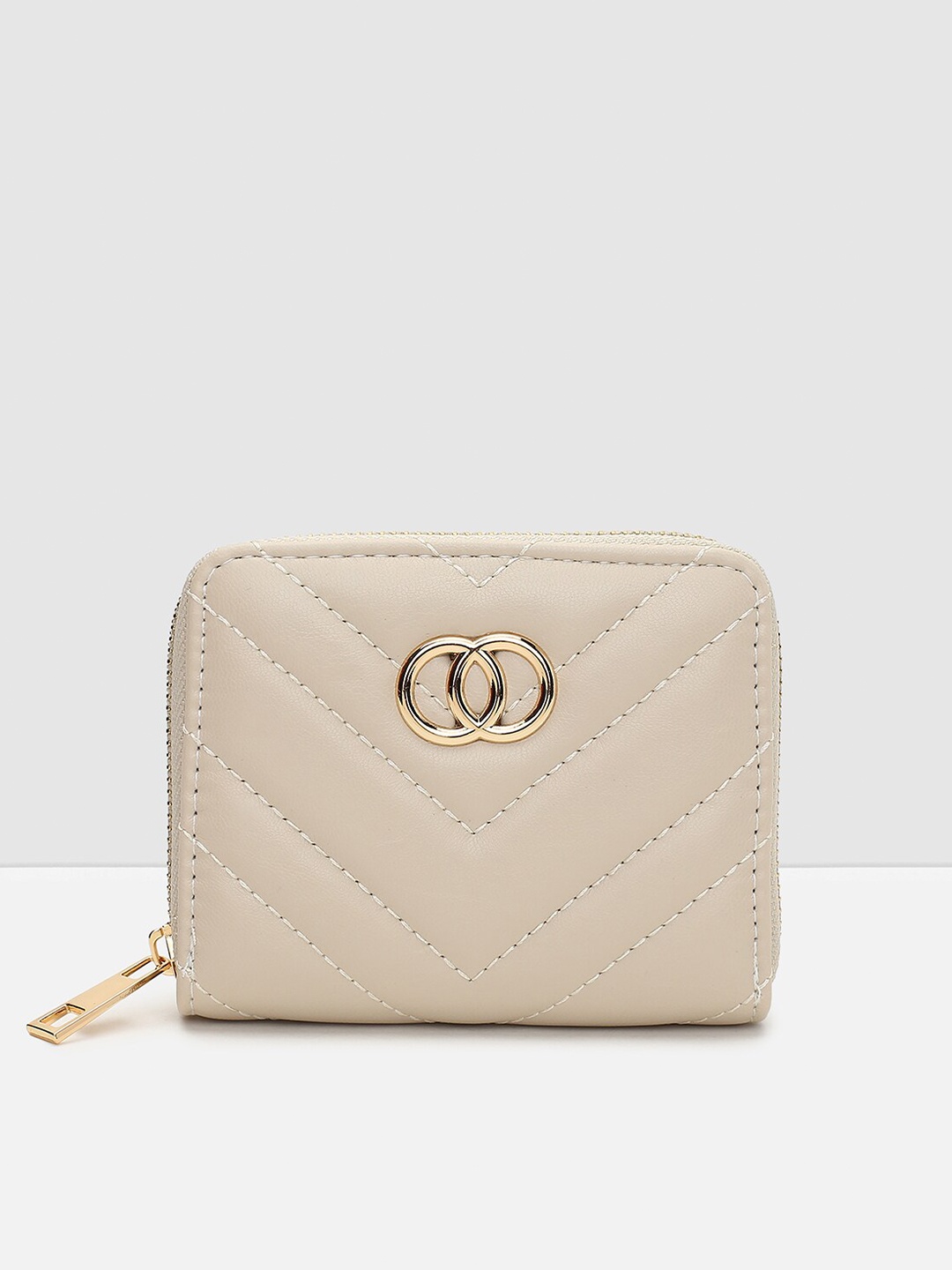 

max Women Textured Zip Around Wallet with SD Card Holder, Beige
