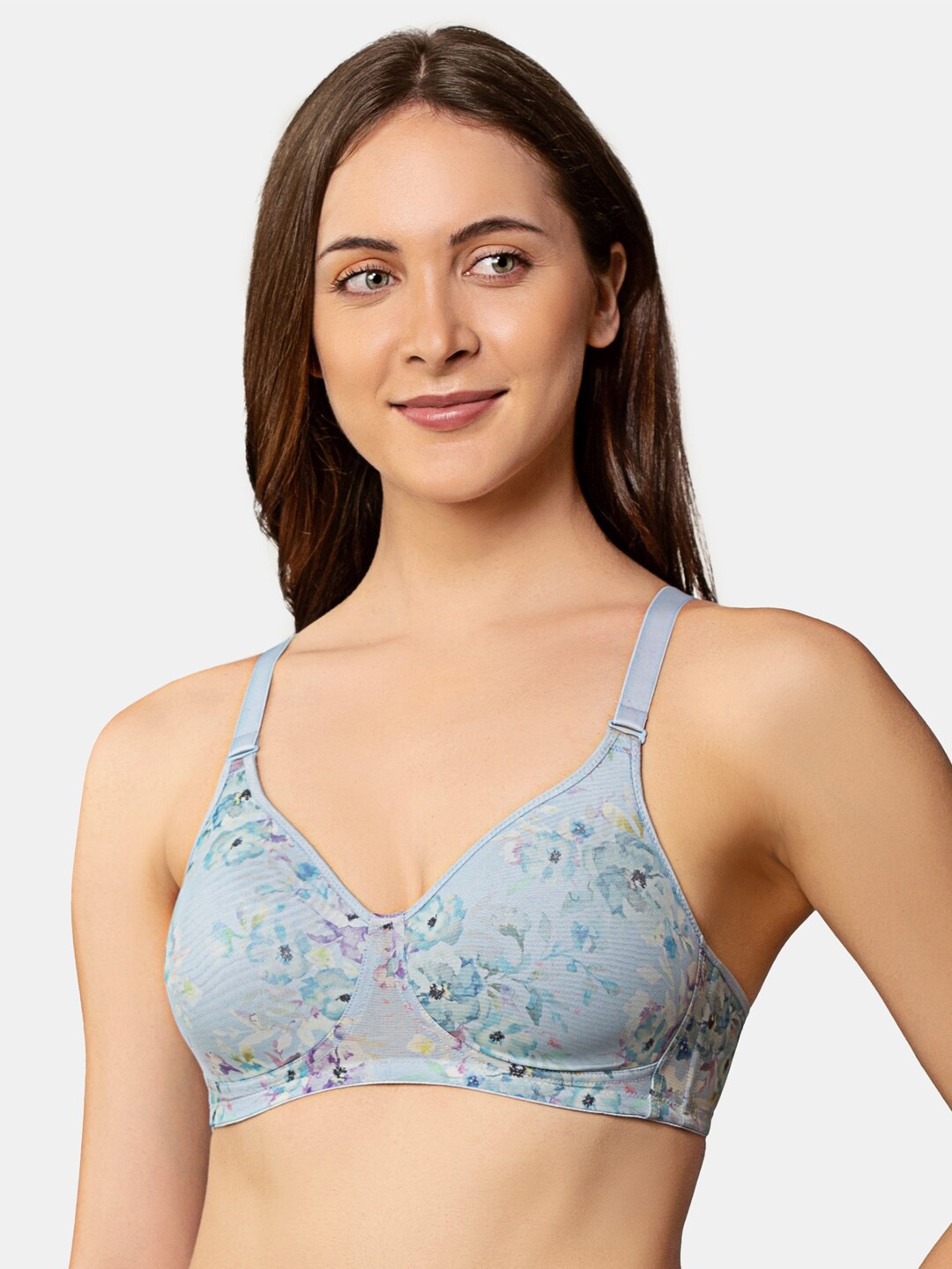 

Triumph Printed Lightly Padded Non-Wired Detachable Straps Seamless T-Shirt Bra, Blue