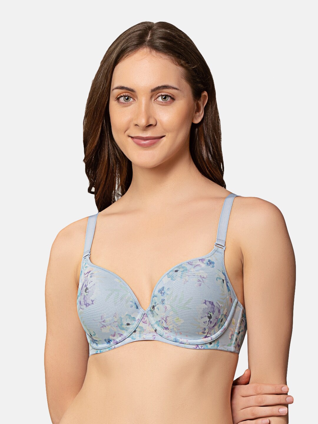 

Triumph Printed Lightly Padded Non-Wired Detachable Straps Seamless T-Shirt Bra, Blue