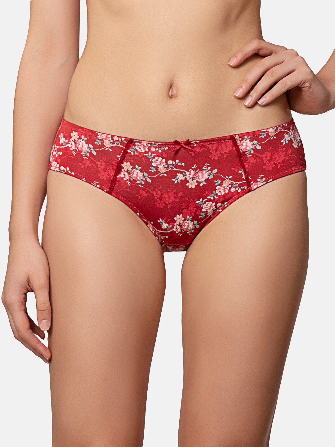 

Triumph Women Floral Printed Full coverage Mid-Rise Seamless Hipster Briefs, Red