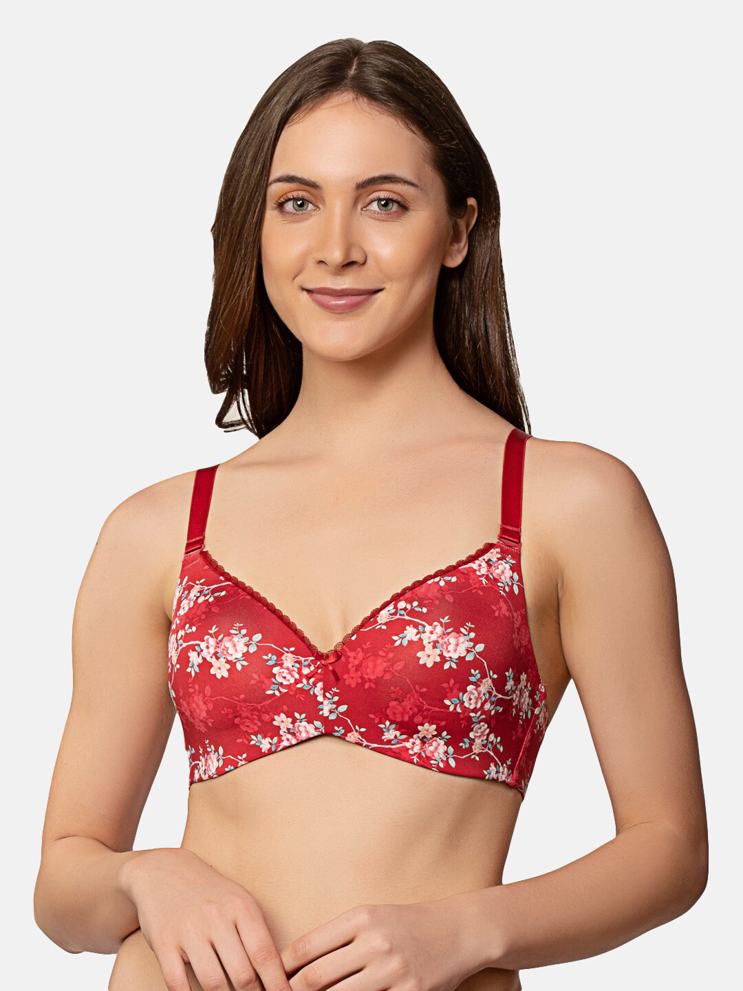 

Triumph Floral Printed Lightly Padded All Day Comfort Seamless T-shirt Bra, Red