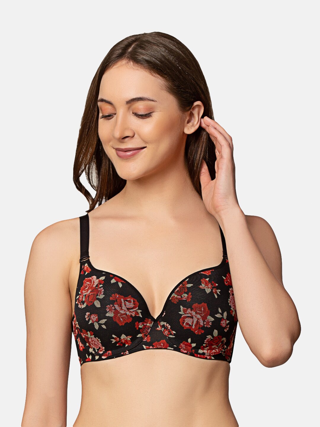 

Triumph Floral Printed Underwired Lightly Padded All Day Comfort T-Shirt Bra, Black