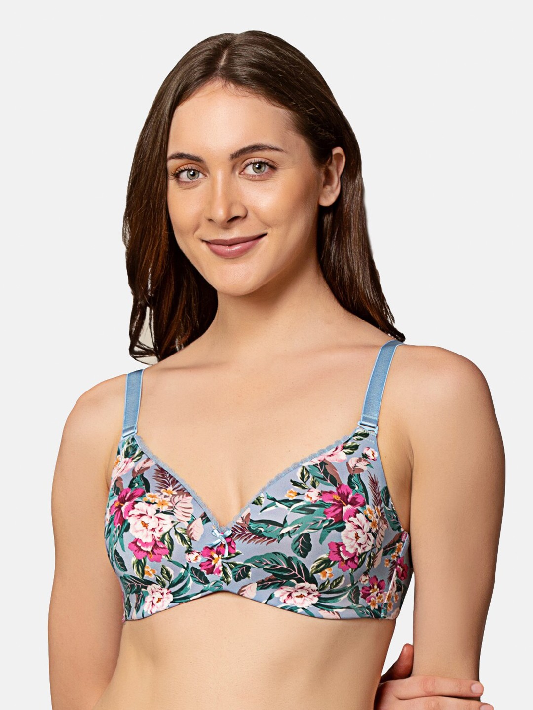 

Triumph Printed Lightly Padded Non-Wired All Day Comfort Seamless T-shirt Bra, Blue
