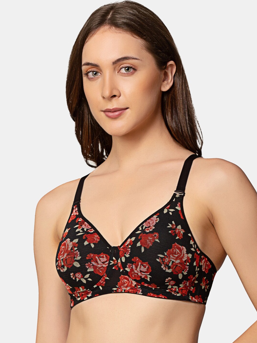 

Triumph Floral Printed Lightly Padded Non Wired All Day Comfort Seamless Bra, Black