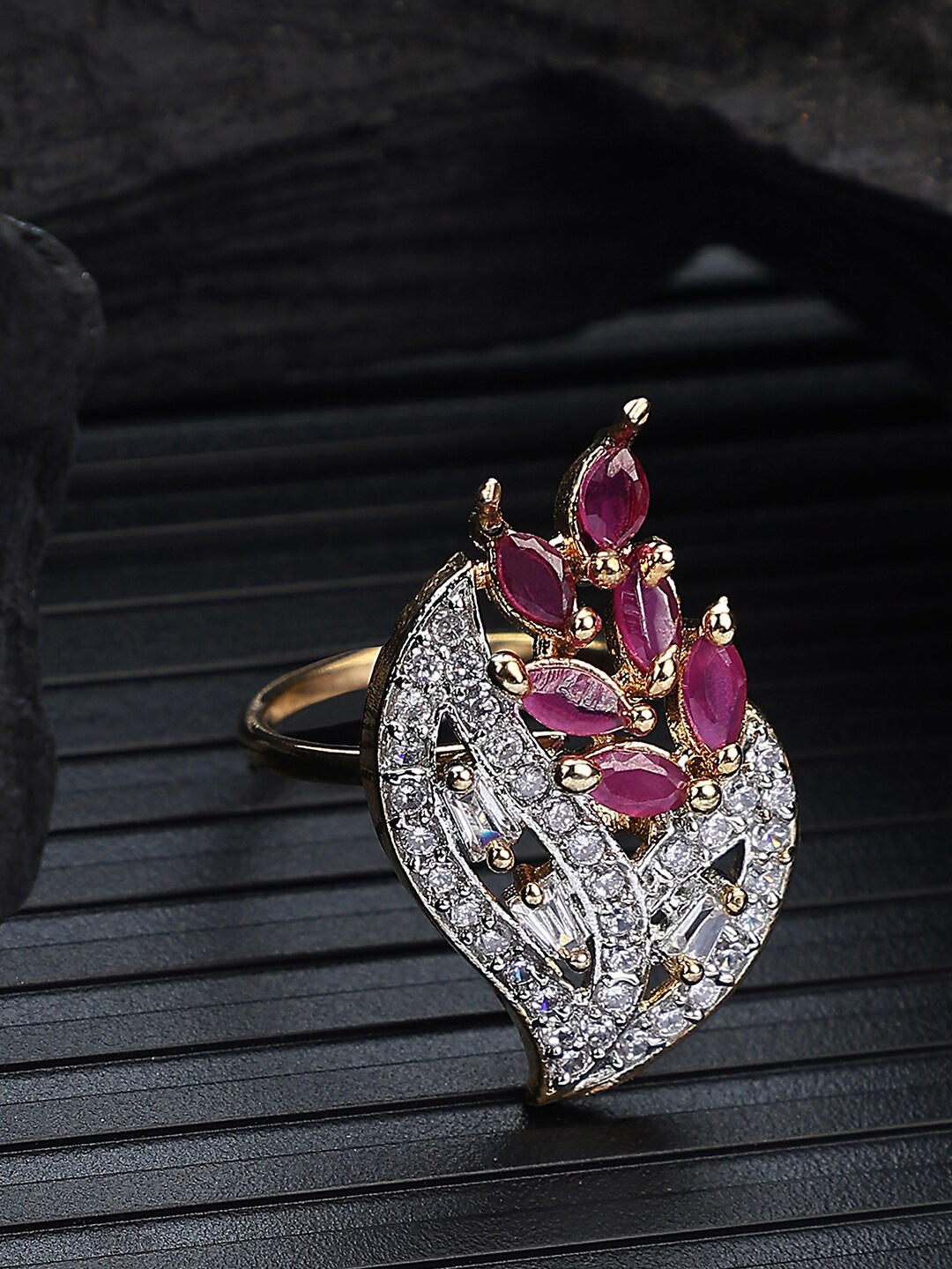 

Bhana Fashion Gold-Plated American Daimond-Studded Finger Ring