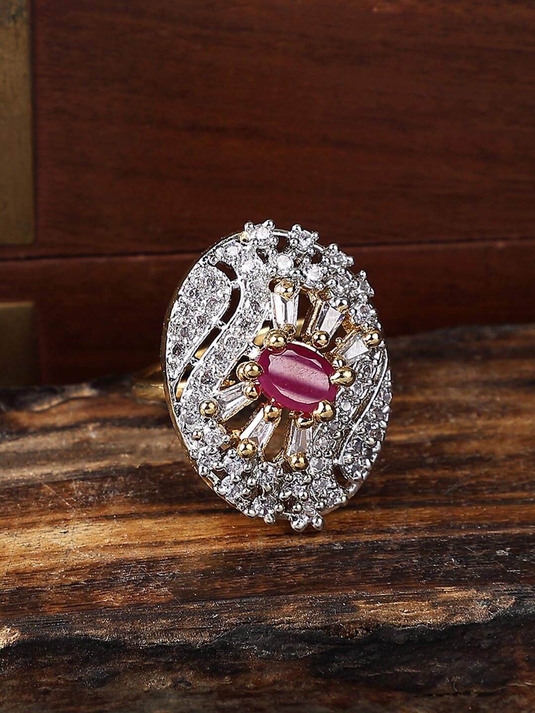 

Bhana Fashion Gold-Plated CZ-Studded Finger Ring