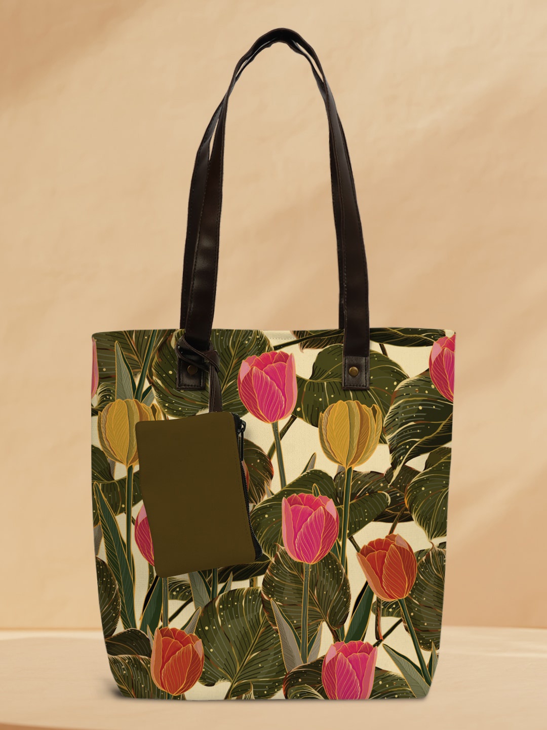 

Crazy Corner Women Floral Printed Shopper Tote Bag with Pouch, Olive