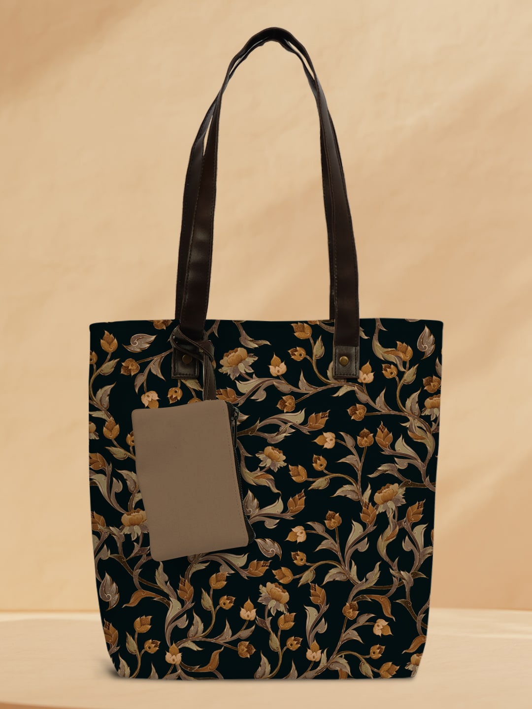 

Crazy Corner Floral Printed Oversized Shopper Tote Bag with Tasselled, Black