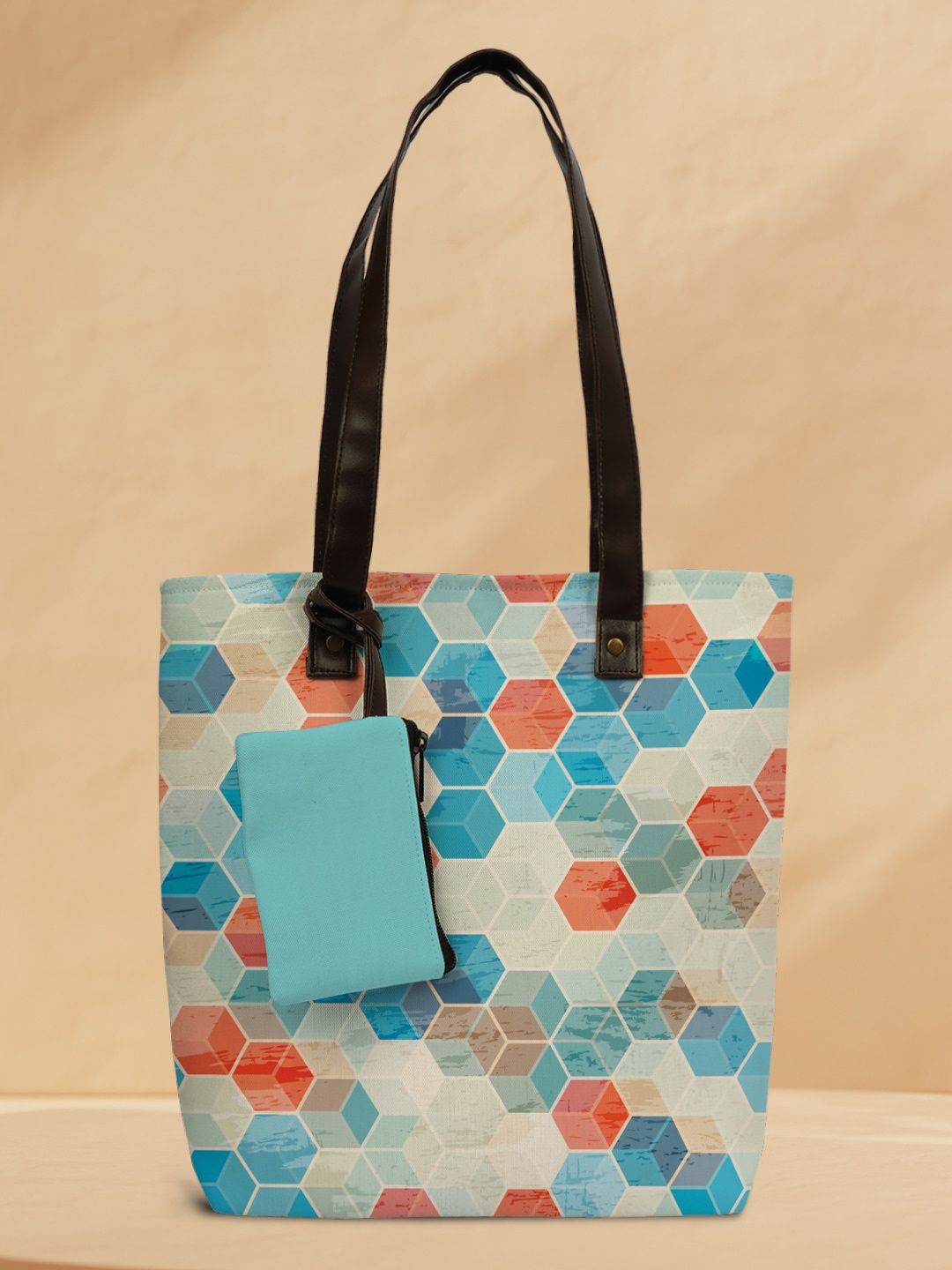 

Crazy Corner Geometric Printed Structured Handheld Bag, White