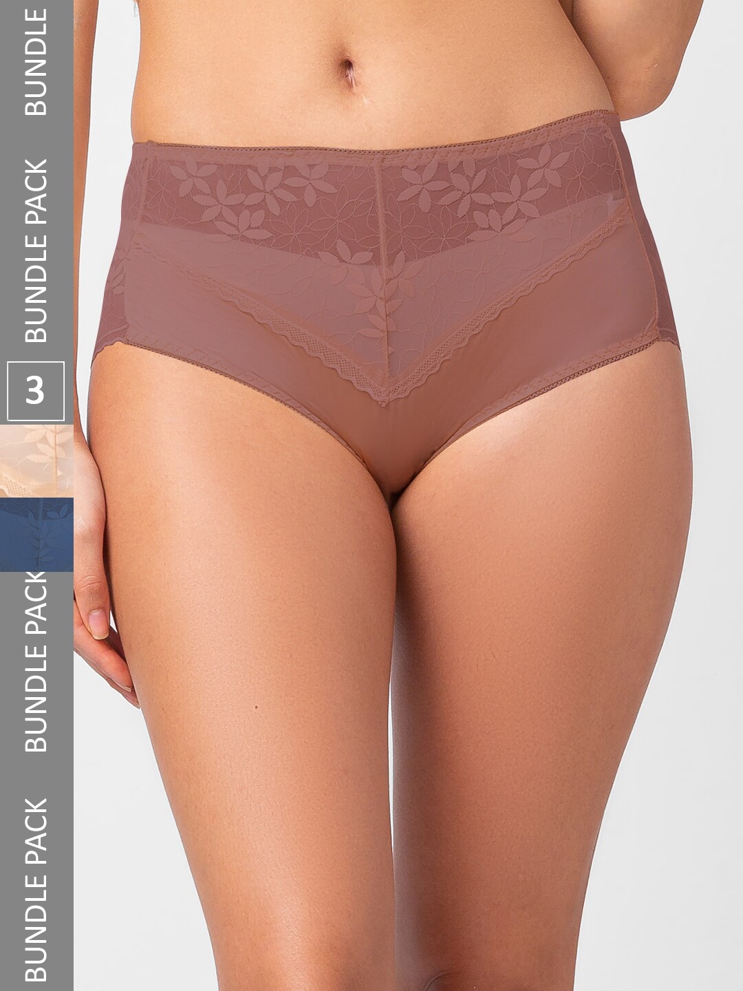 

NOIRA Women Pack Of 3 Assorted Mid Rise Hipster Laced Briefs