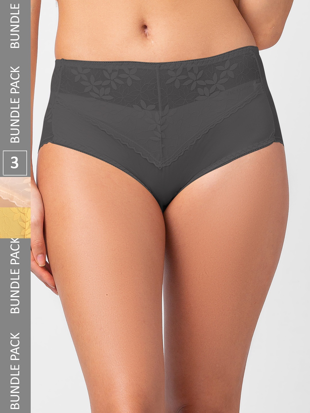

NOIRA Women Pack Of 3 Assorted Self Design Lace Hipster Briefs