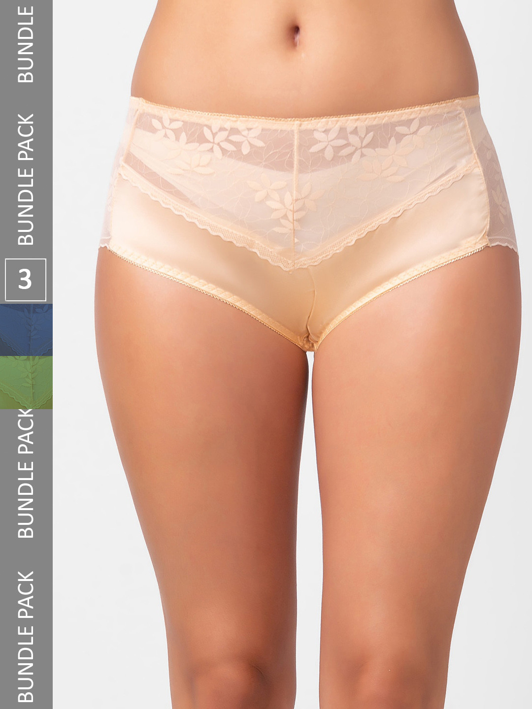 

NOIRA Women Pack Of 3 Assorted Self Design Lace Hipster Briefs