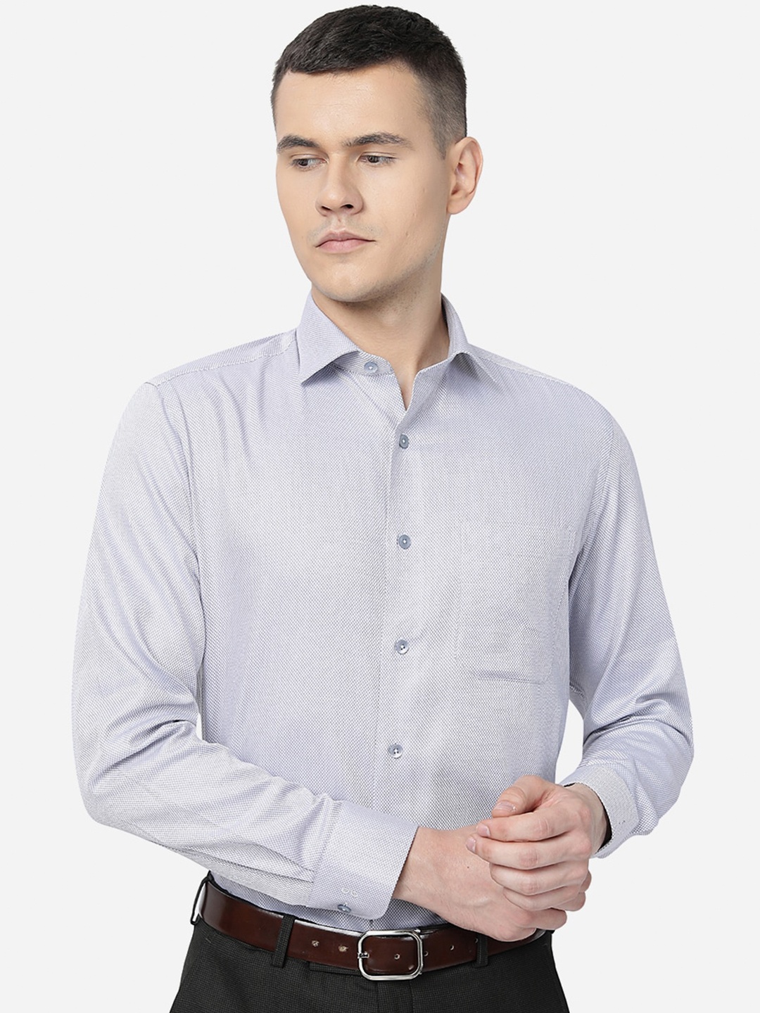 

METAL Slim Fit Self Design Pure Cotton Formal Shirt, Grey