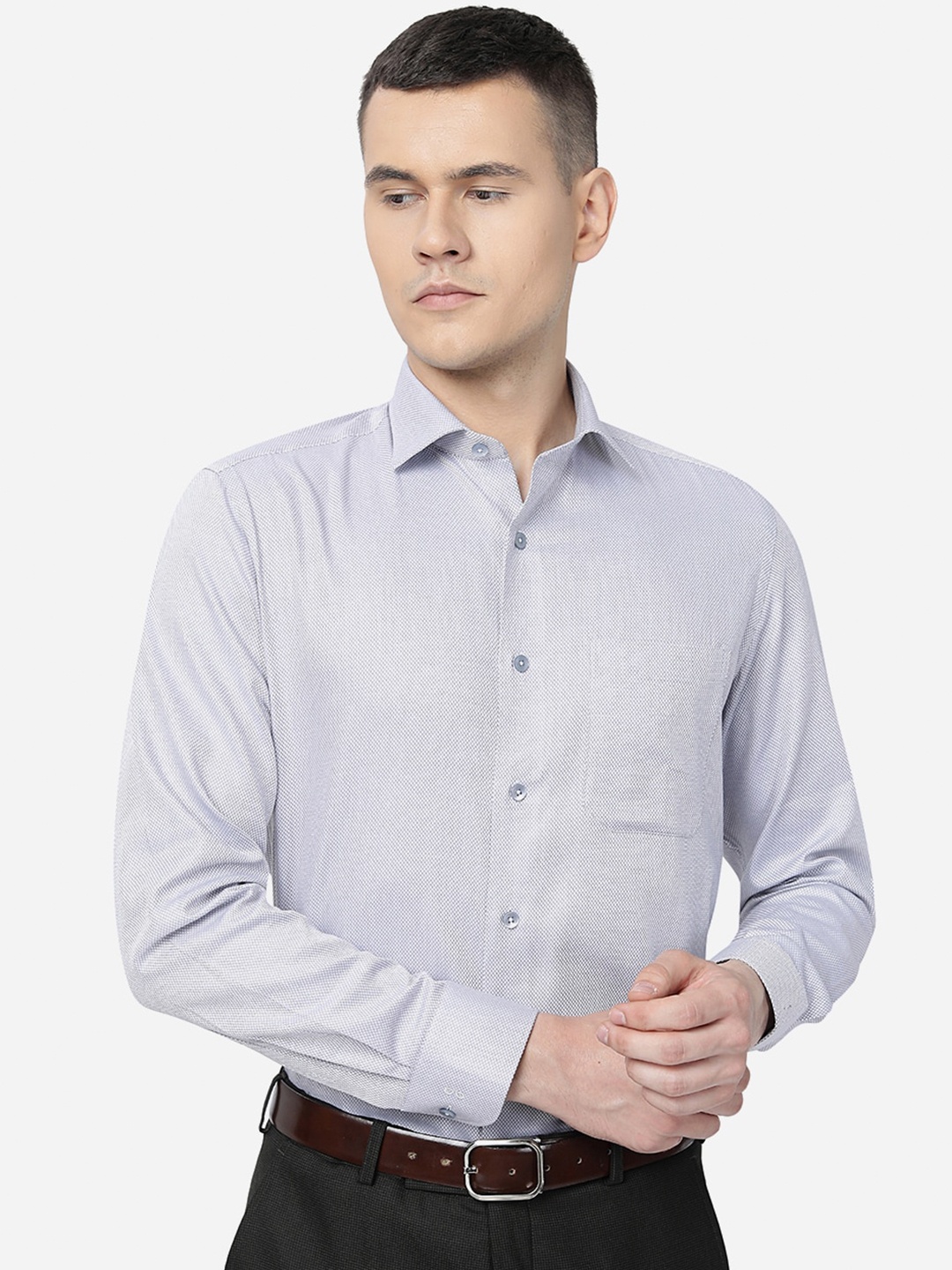 

METAL Slim Fit Self Design Pure Cotton Formal Shirt, Grey