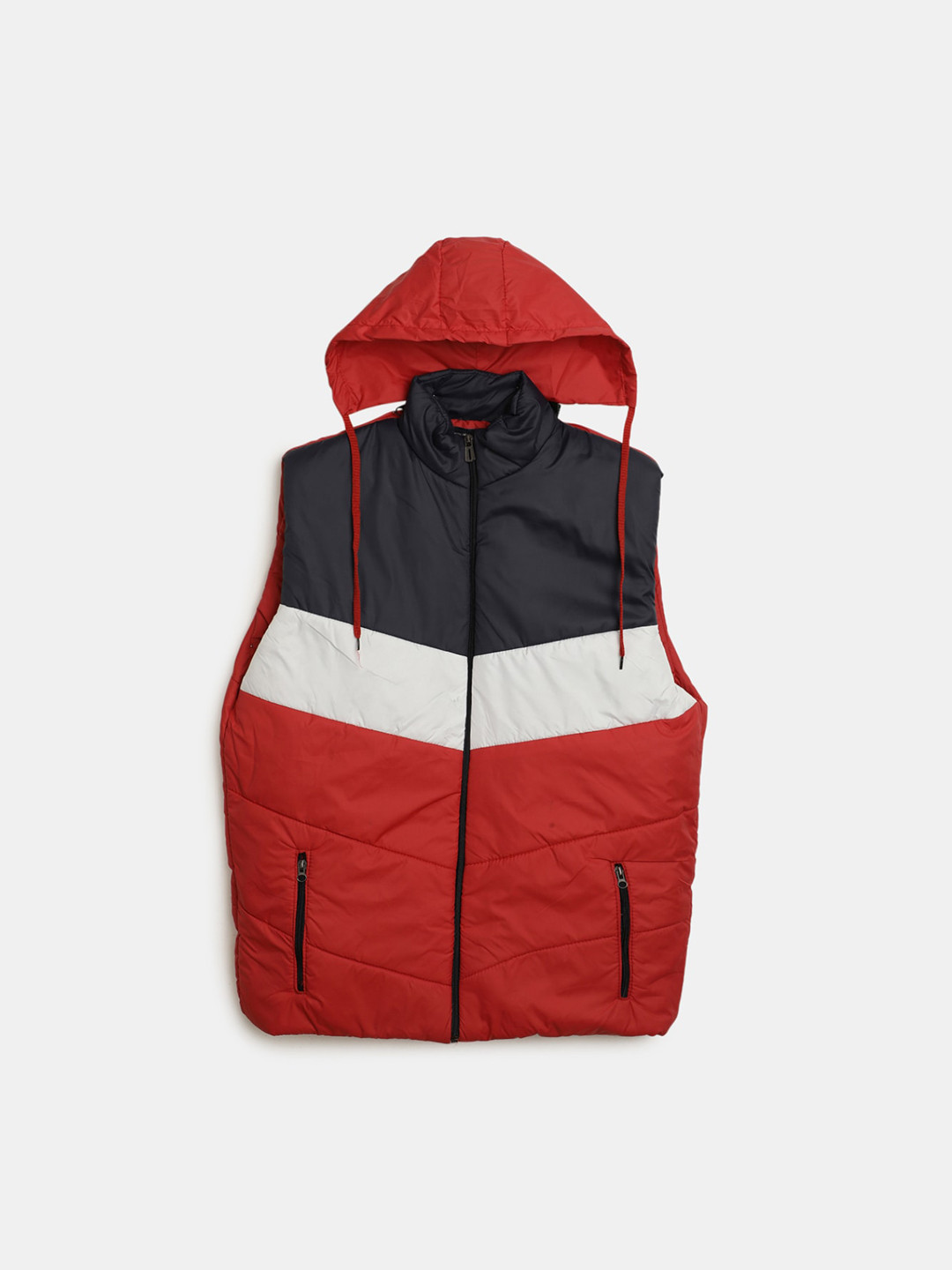 

V-Mart Boys Colourblocked Cotton Hooded Padded Jacket, Red
