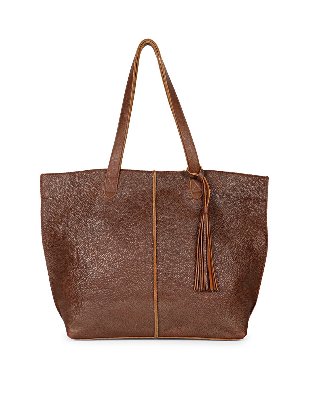 

Saint G Textured Leather Oversized Structured Tote Bag With Tasselled, Brown