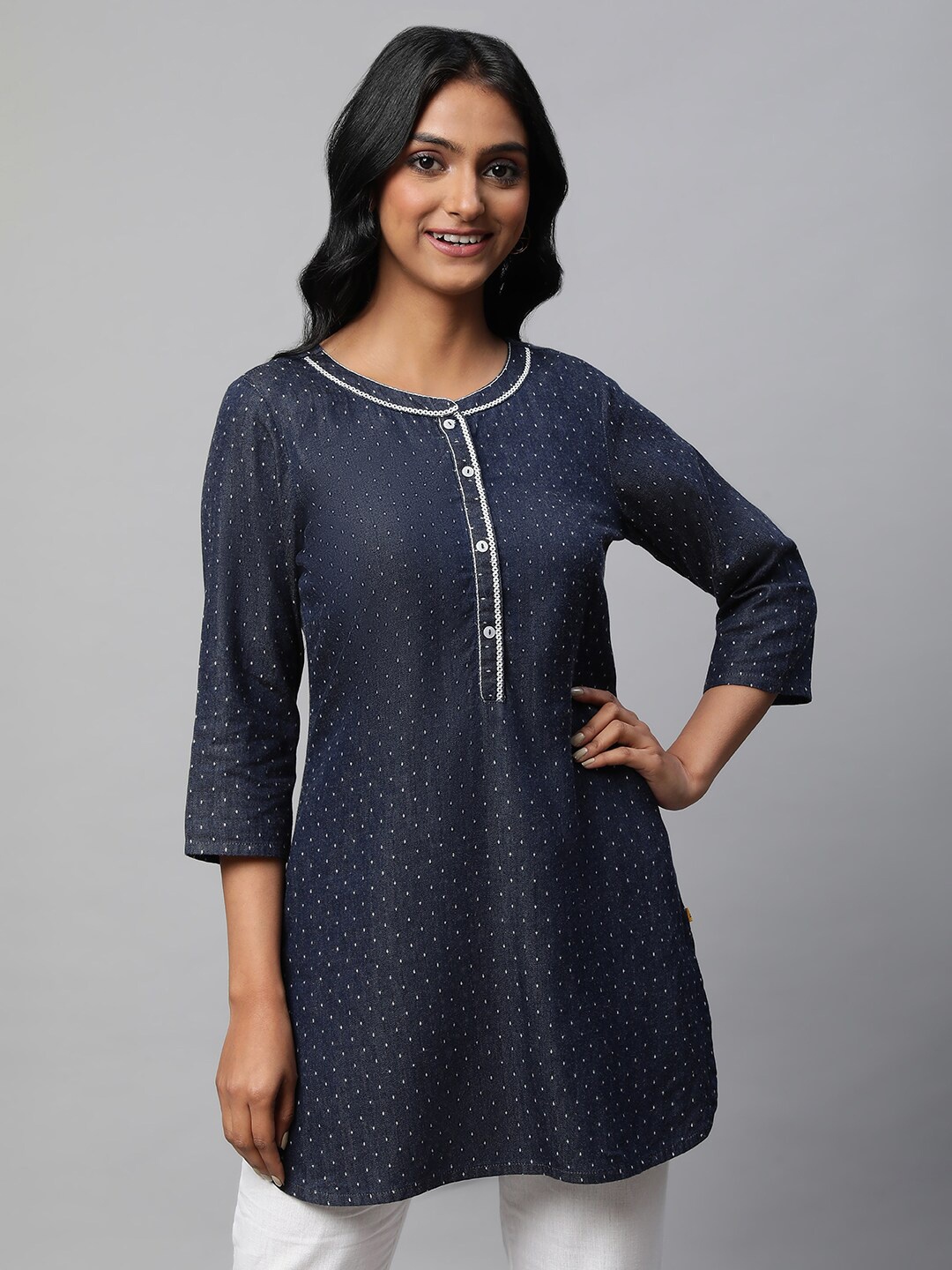 

AURELIA Woven Design Pure Cotton Kurti, Blue