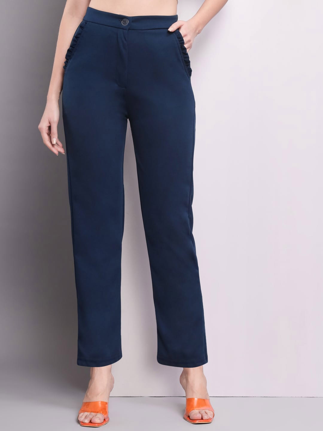 

Q-rious Women Flat-Front Mid-Rise Parallel Trousers, Blue