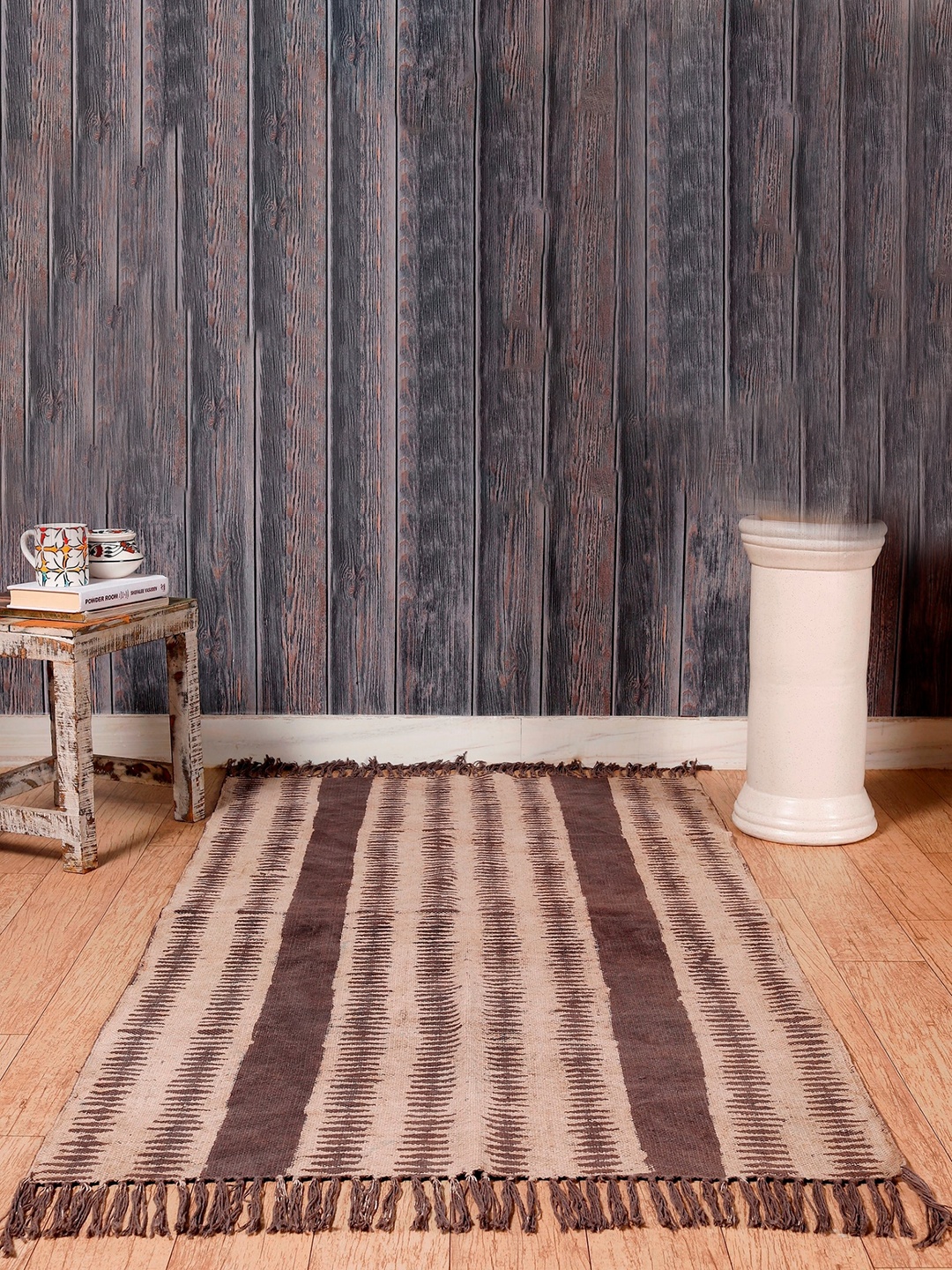 

HANDICRAFT PALACE Brown & Beige Hand Block Printed Cotton Carpet