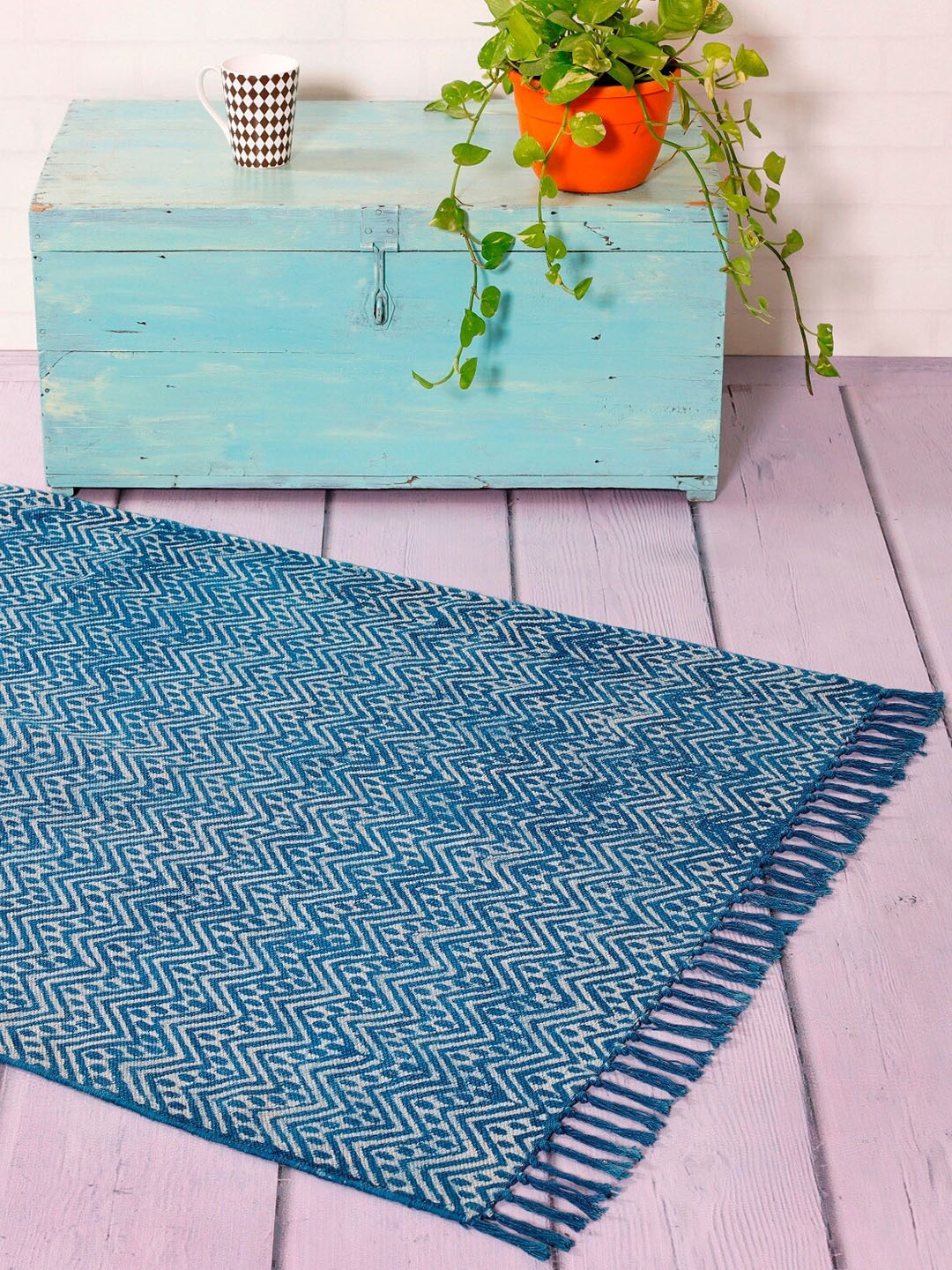 

HANDICRAFT PALACE Blue & White Hand Block Printed Cotton Carpet