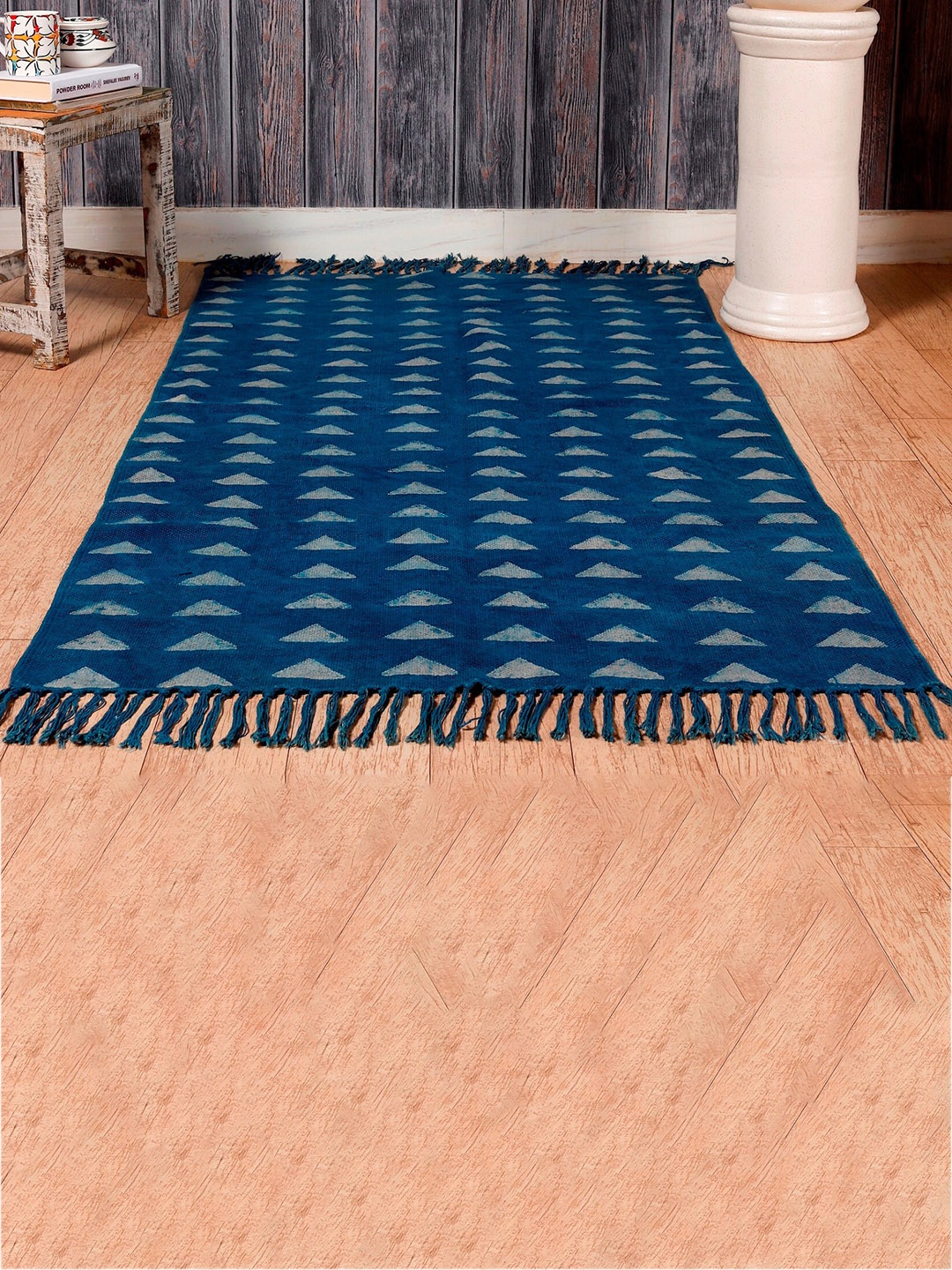 

HANDICRAFT PALACE Blue & White Indigo Hand Block Printed Cotton Carpet