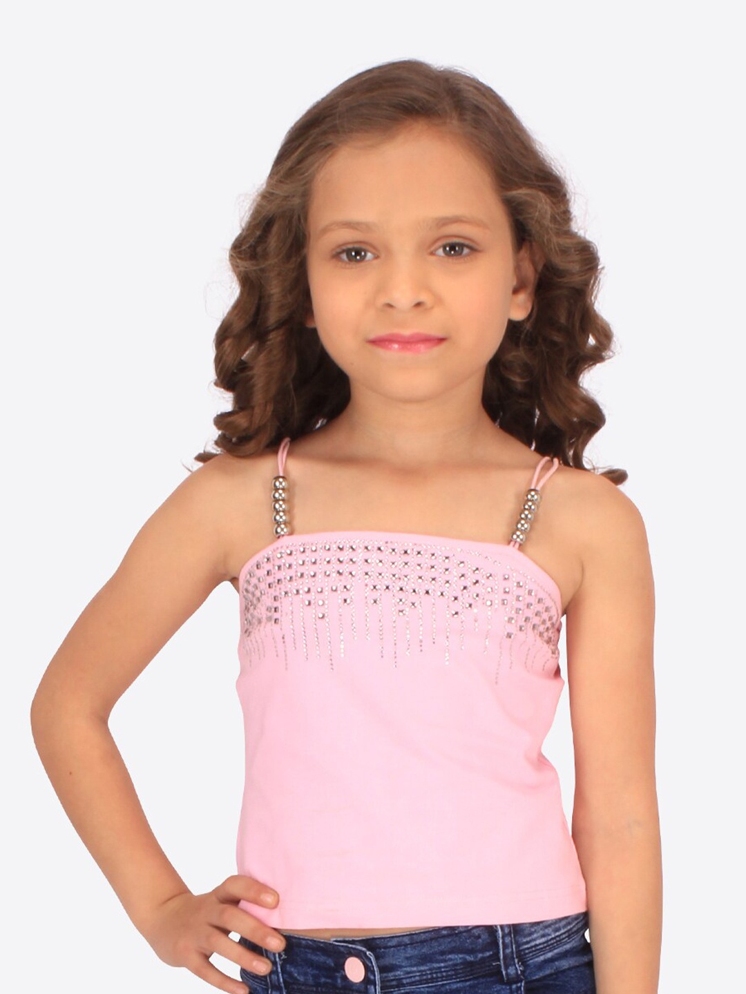 

CUTECUMBER Girls Embellished Shoulder Straps Top, Pink