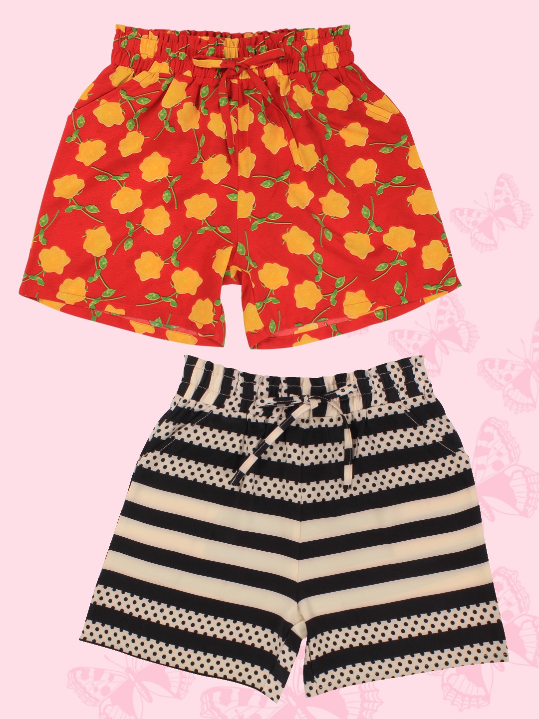 

CUTECUMBER Girls Pack of 2 Floral Printed Shorts, Red