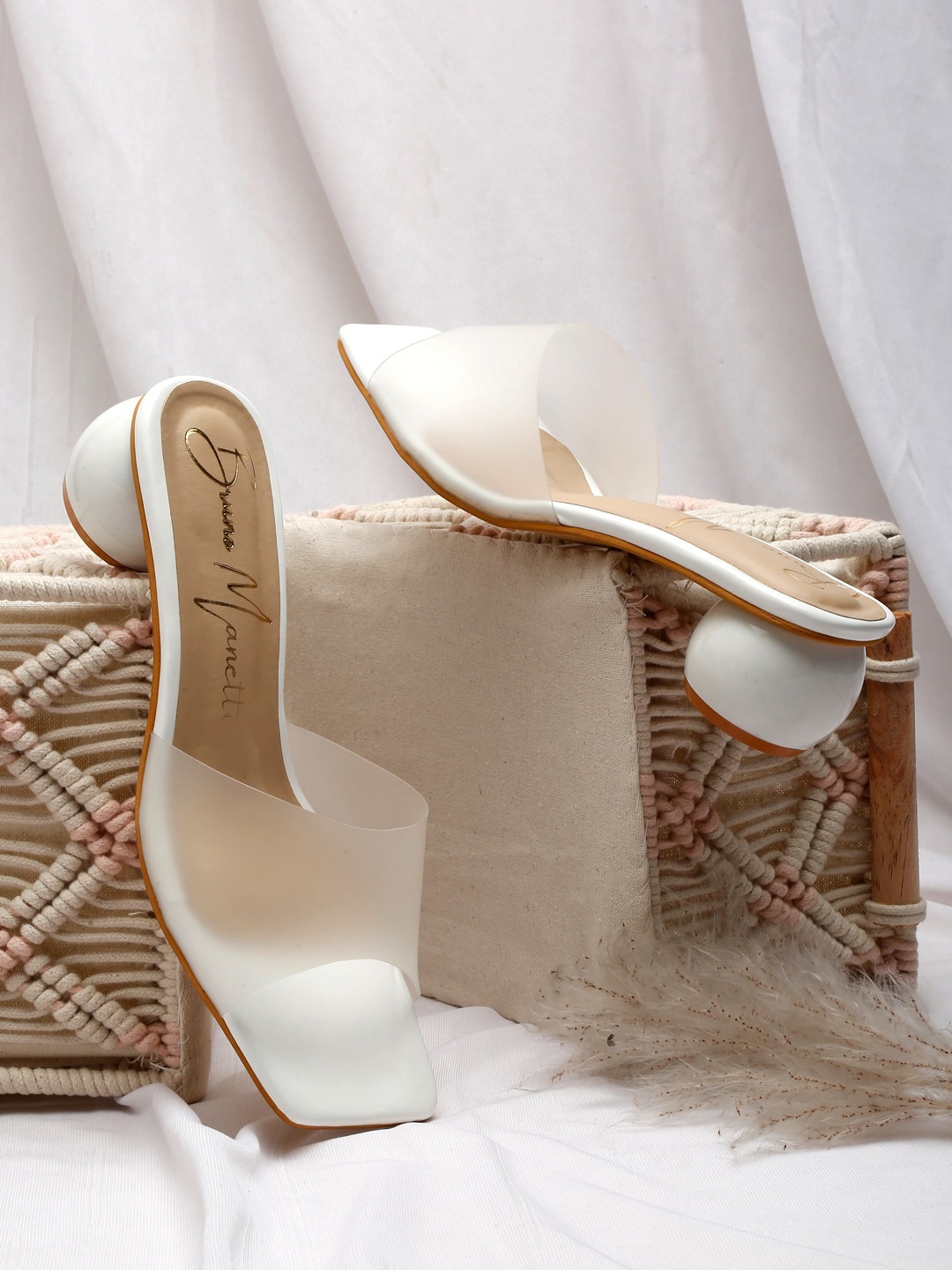 

Bruno Manetti Peep Toes Block Heels, White