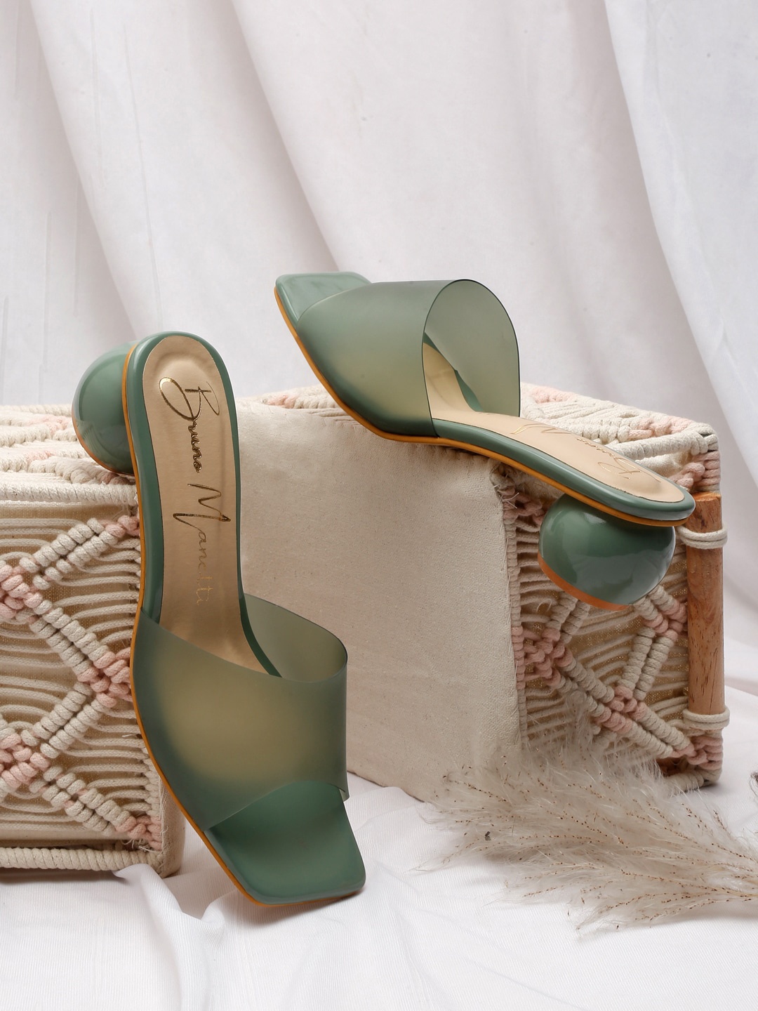 

Bruno Manetti Peep Toes Block Heels, Sea green