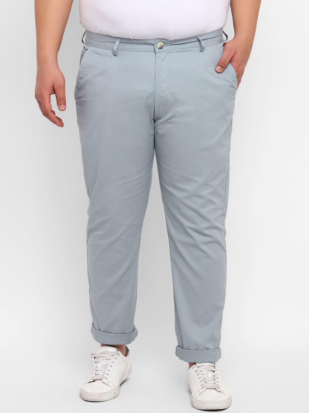 

Urbano Plus Men Plus Size Regular Fit Pure Cotton Chinos Trousers, Blue