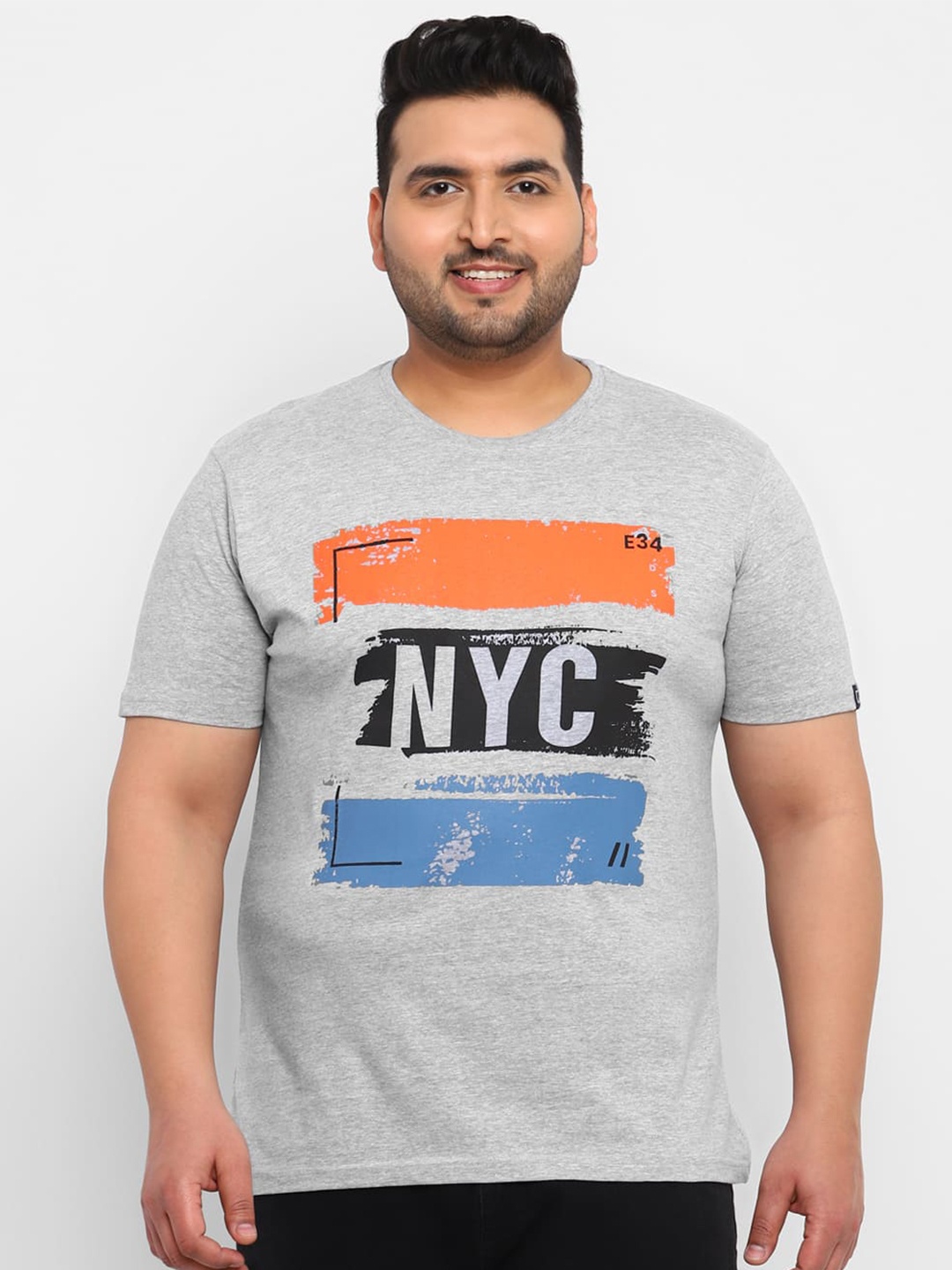 

Urbano Plus Typography Printed Cotton T-Shirt, Grey