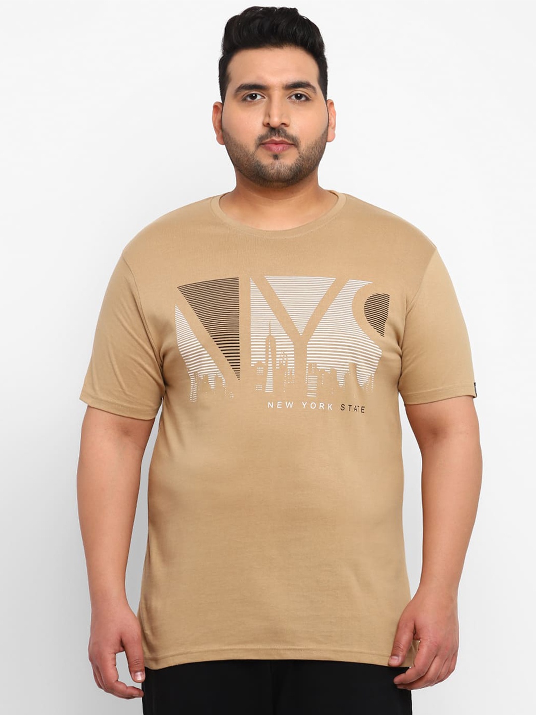 Urbano Plus Men Graphic Printed Pure Cotton T-shirt, Khaki