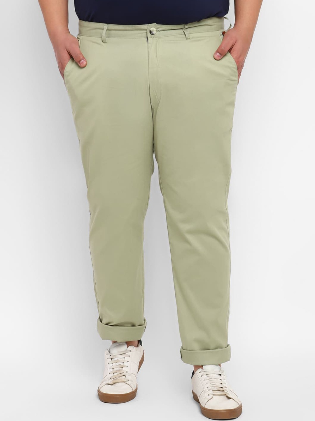 

Urbano Plus Men Plus Size Mid-Rise Cotton Chinos Trousers, Olive