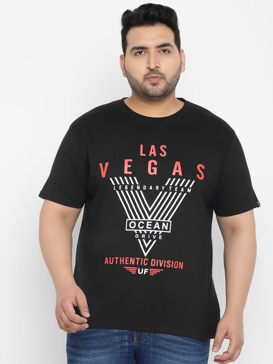 

Urbano Plus Men Graphic Printed Half Sleeve Pure Cotton T-shirt, Black