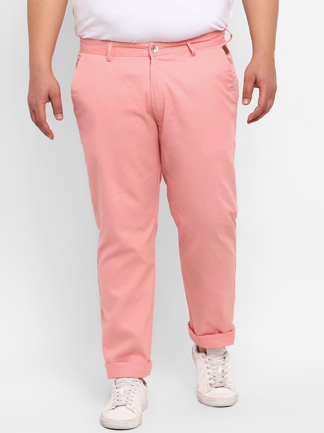 

Urbano Plus Men Plus Size Mid-Rise Cotton Chinos Trousers, Pink