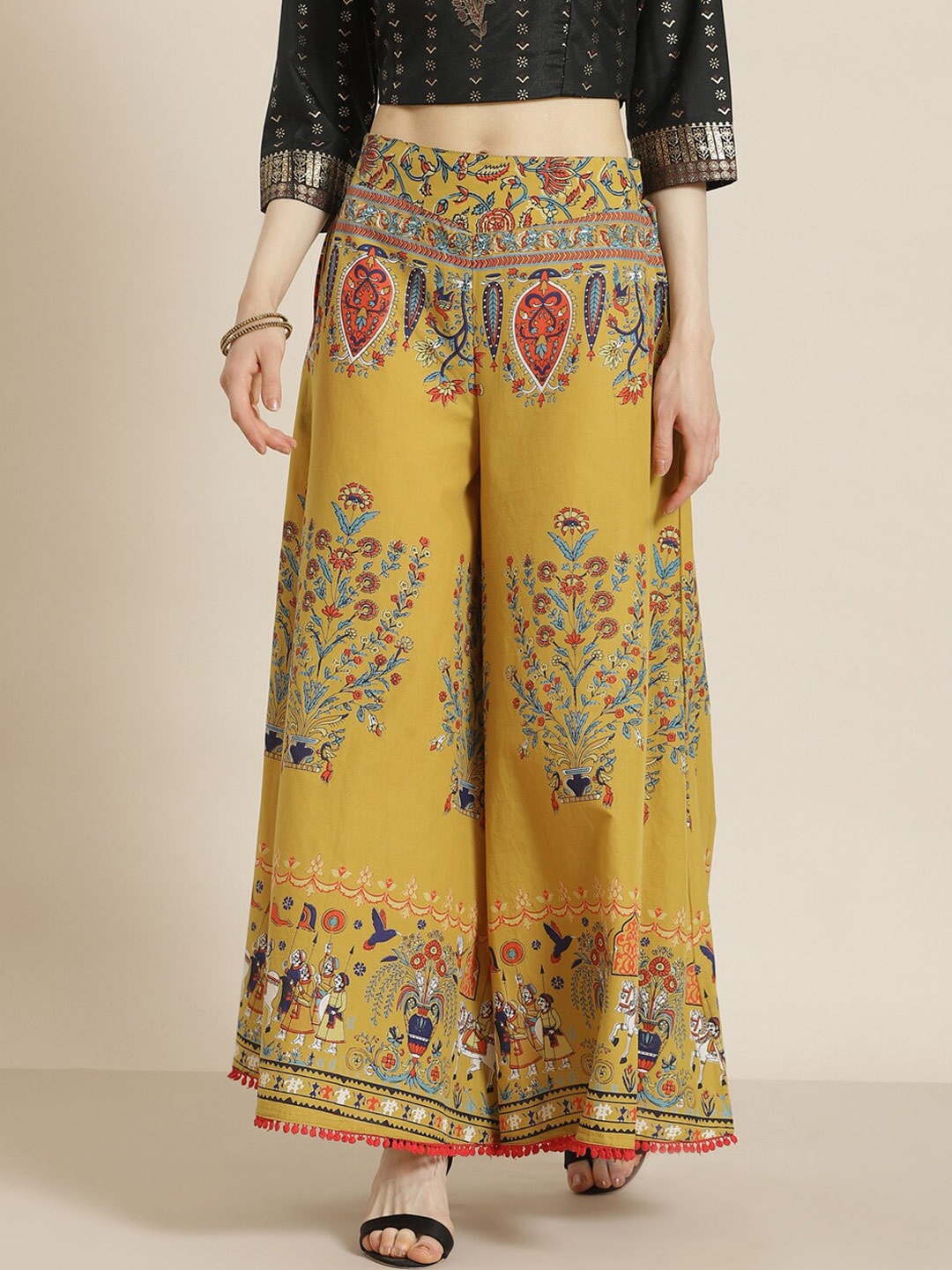 

Juniper Women Floral Printed Cotton Ethnic Palazzos, Mustard